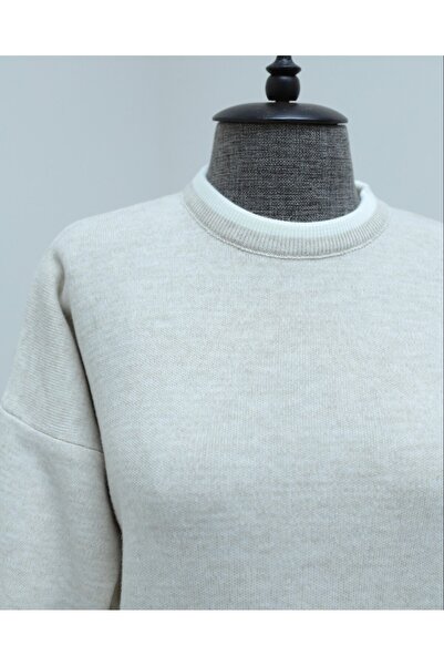 Modamorfo Double Knitwear Set with Cuffs and Stripes - Stone