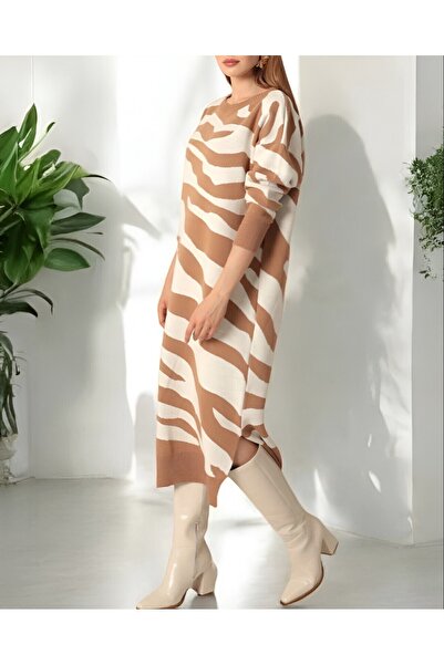 Modamorfo Slit Patterned Knitwear Dress