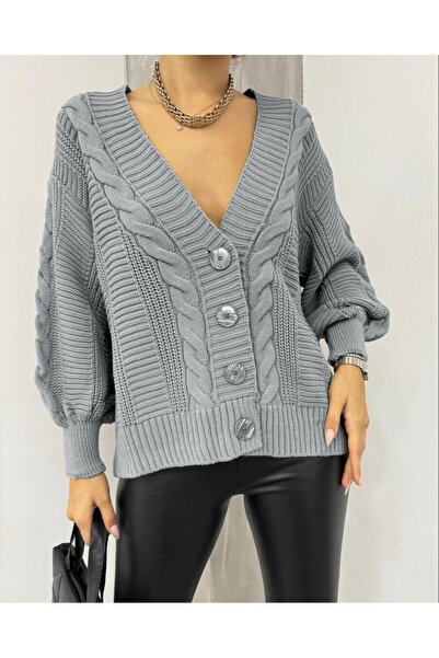 Modamorfo Knitted pattern buttoned araboy cardigan - gray
