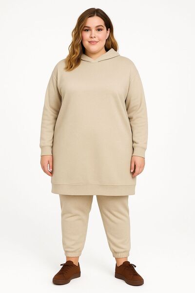 MAY MARA Plus Size 3-Ply 2-Piece Hooded Sharpened Long Side Slit Tracksuit Set