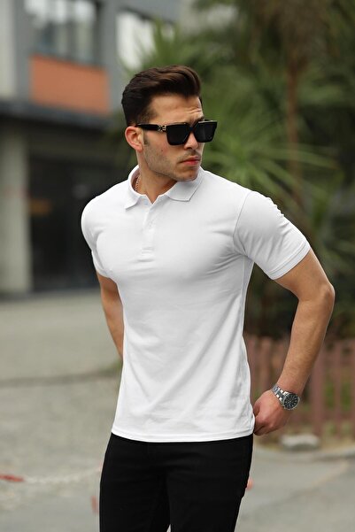 comstar Men's Short Sleeve Summer Basic White Polo Neck T-Shirt