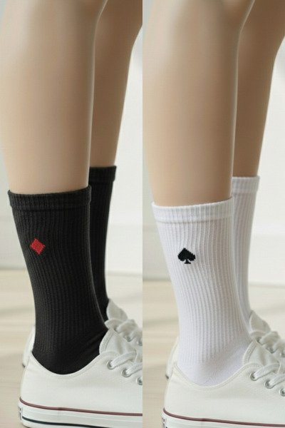 AYDK Playing Card Tile Spade Embroidered Black White Unisex Summer Winter 2 P...