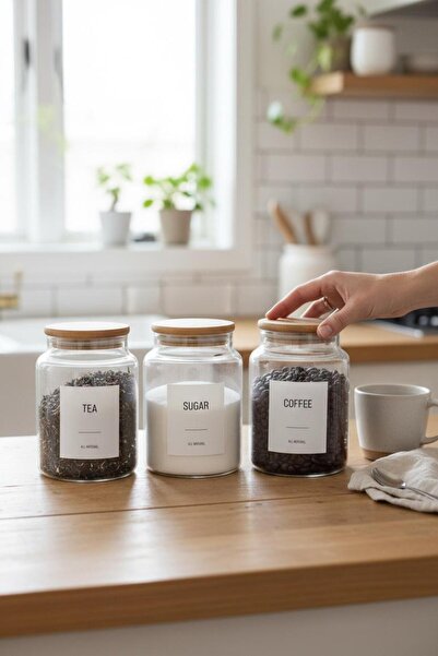 ANJEAHOME Lugo 3-Piece 800 Ml Glass Storage Container Bamboo Lid (Different Label Options)