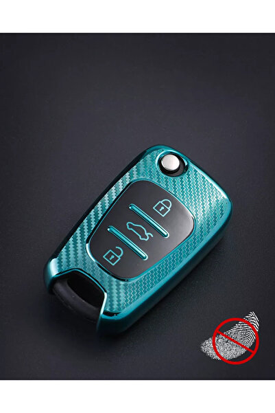 OEM Husă cheie carbon verde pentru cheie basculantă cu 3 butoane - modele Kia și Hyundai