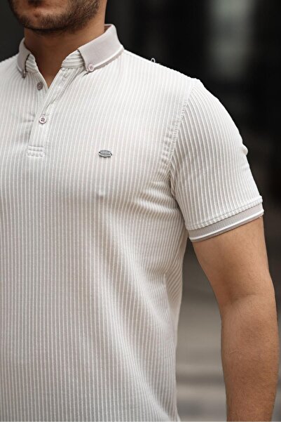 comstar Ανδρικό μπλουζάκι Basic ριγέ κρέμα με γιακά πόλο