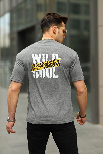 comstar Men's Wild Soul Text Print Oversize Smoked Loose T-Shirt