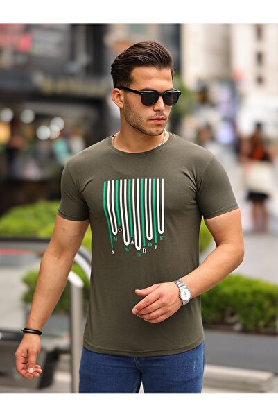 comstar Чоловічий футболка з принтом, короткий рукав, вузький комір, хакі