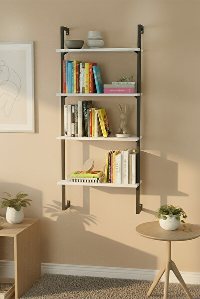 Euromob 4 Raflı Beyaz Rengi Çok Amaçlı Kitaplık / Dekoratif Duvar Rafı – Kola...