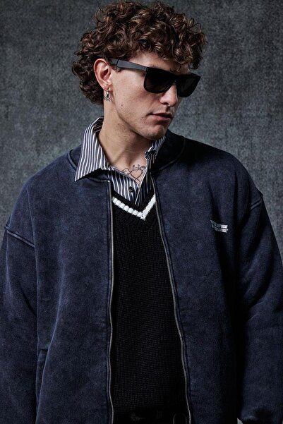 ablukaonline Ανδρικό φούτερ με φερμουάρ, μεγάλου μεγέθους, μαύρο