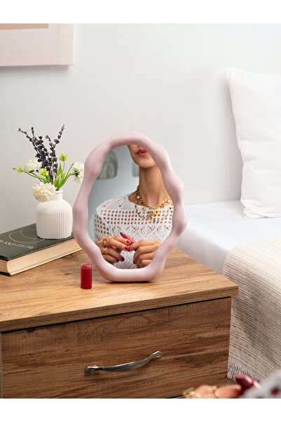 netteucuzluk Modern bulut formlu makyaj aynası , takı tabağı , duvar aynası mat pembe renk
