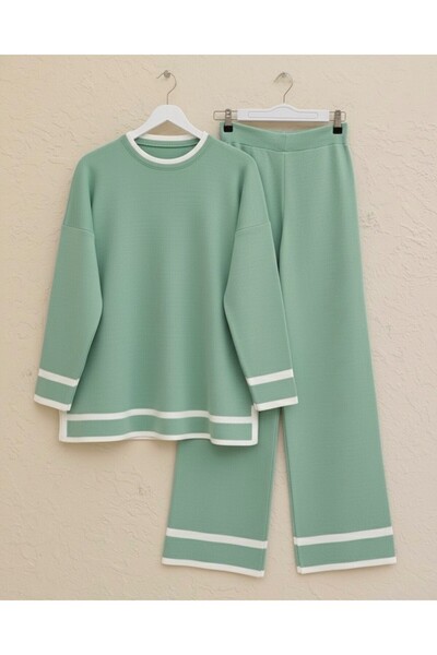 Modamorfo Double Knitwear Set with Cuffs and Stripes - Water Green