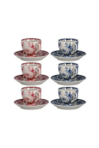 Lucky Art Florantine 6-Piece Footed Coffee Cup Set Redblue 100 Cc