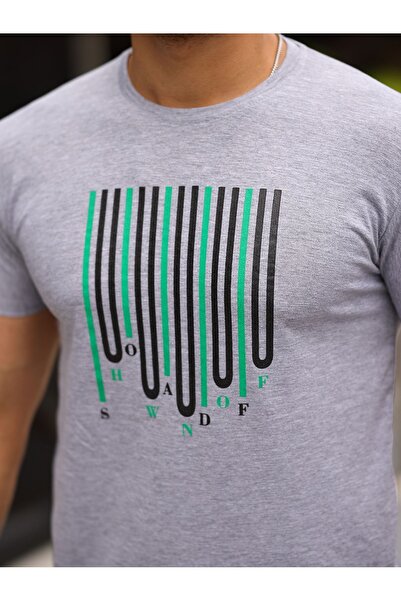 comstar Чоловіча футболка з коротким рукавом, з принтом, з коміром-стійкою, сіра