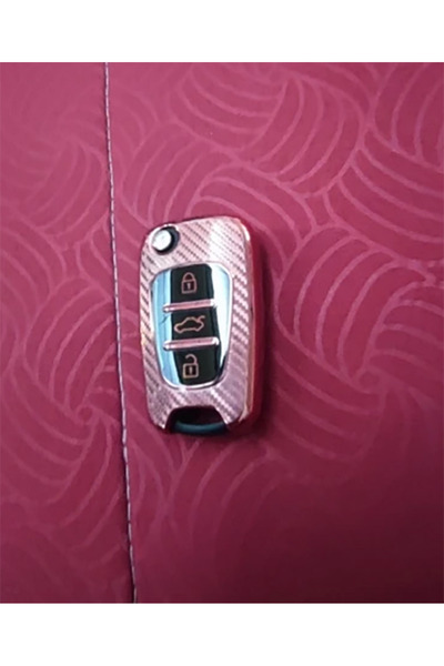 OEM Husă cheie roz din carbon pentru chei basculante cu 3 butoane Kia și Hyundai