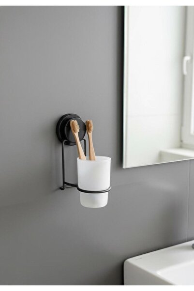 Okyanus Home حامل فرشاة أسنان ماجيك فيكس ماجيك لاصق أسود