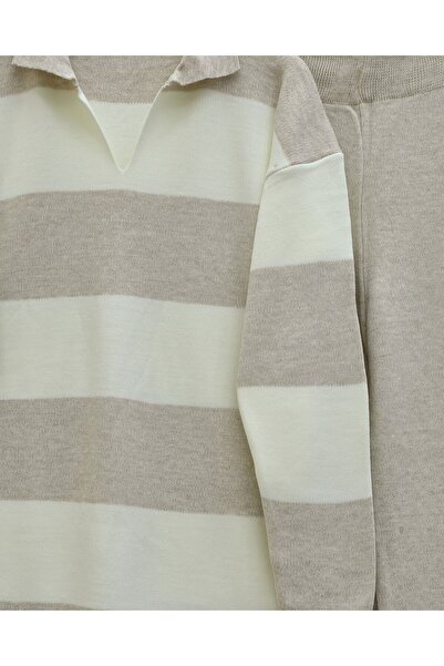 Modamorfo V-Neck Knitwear Set with Trousers - Stone