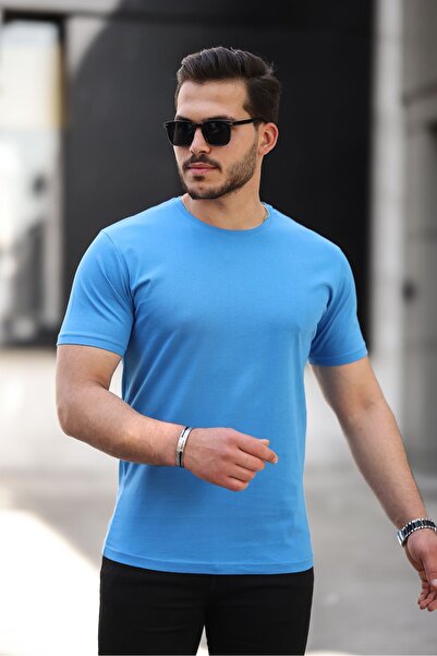 comstar Men's Basic Crew Neck Short Sleeve Tight Blue T-Shirt