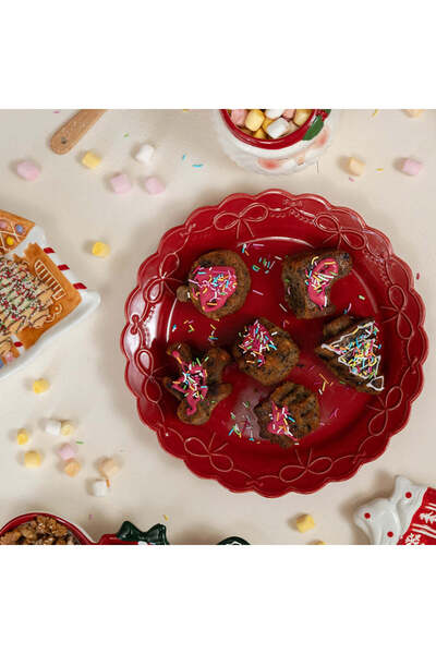 Flying Tiger Copenhagen Kırmızı Fiyonk Detaylı Büyük Tabak