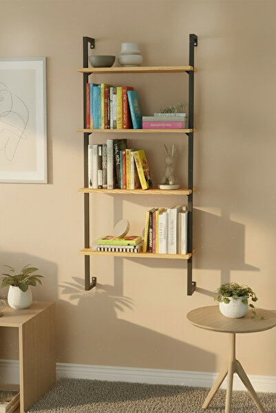 Euromob 4 Raflı Meşe Rengi Çok Amaçlı Kitaplık / Dekoratif Duvar Rafı – Kolay...