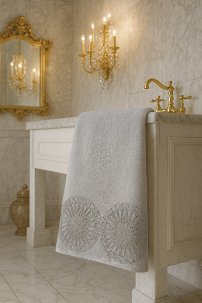Çeyiz Bahçesi Весільний набір Sudem Сірий оксамитовий рушник 50/90 см
