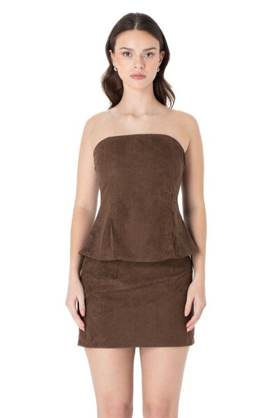 LACENOA material reiat Set de fuste bluză maro catifea