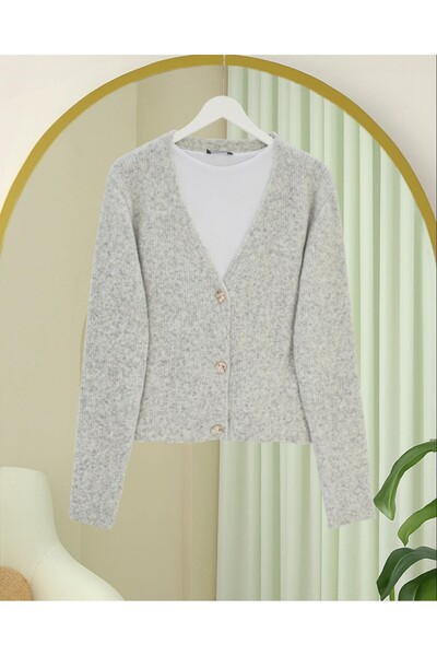 Modamorfo Soft Knit Cardigan with Buttons on the Front - Light Gray