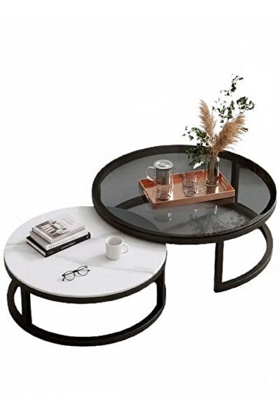 AGD Modern Nested Round Coffee Table Set of 2 for Living Room, Balcony, Garden - Round Coffee Table