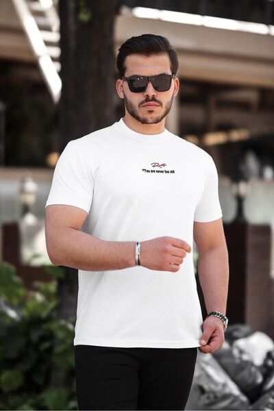 comstar Men's Crew Neck Text Printed Basic White T-Shirt