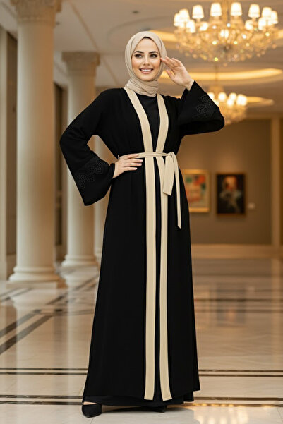 Neva Style Beige Hijab Abaya with Belt 55440Beige