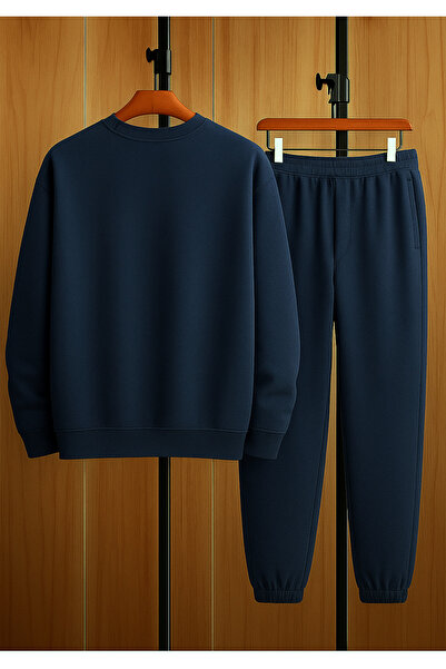 CLAYES Σετ αθλητικής φόρμας Wings Sweatshirt Jogger - Navy Blue με τύπωμα oversized επένδυση fleece Crew Neck