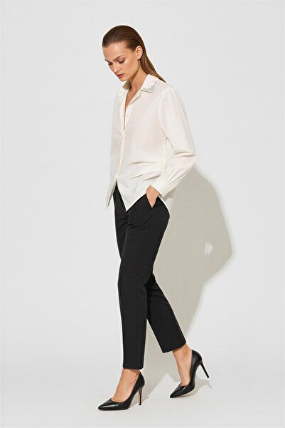 Setre Ecru 100% Cotton Collar Stone and Sleeve Detailed Shirt