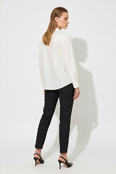 Setre Ecru 100% Cotton Collar Stone and Sleeve Detailed Shirt