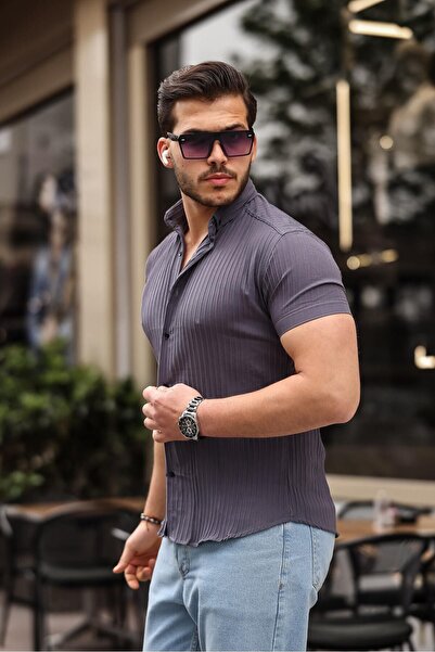 comstar Чоловіча сорочка з коротким рукавом, смугаста, димчасто-сіра