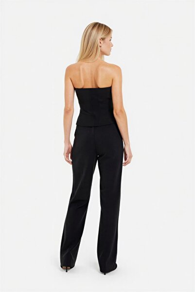 Setre Black Strapless Button Detailed Vest Trouser Suit