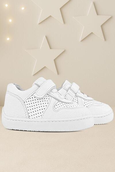 Rakerplus Bob Genuine Leather White Barefoot White Sole Velcro Baby Sneaker S...