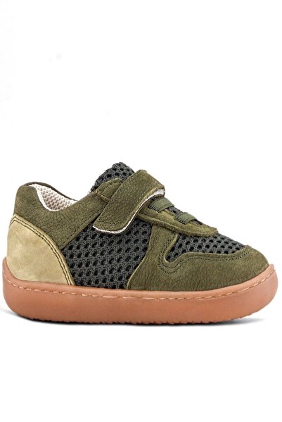 Rakerplus Bob Genuine Leather Khaki Green Barefoot Velcro Elastic Baby Sneaker Shoes