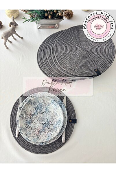 DOUBLE KNOT DESİGN 6 Adet Simli Parlak Gri Tress Supla Amerikan Servis Hediyelik Anneler Günü