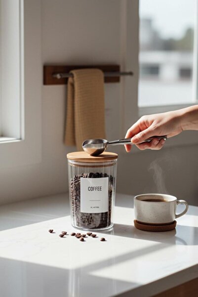 ANJEAHOME Moca 900 ml Transparent Hard Plastic Food Storage Container |   Wooden Silicone Cover |   Labeled |