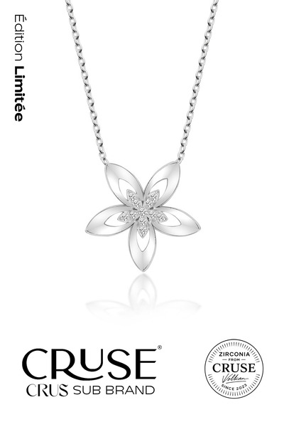 Cruse 925 Ayar Gümüş Fleur de Grâce Çiçek Kolye 18 Ayar Beyaz Altın Kaplama É...