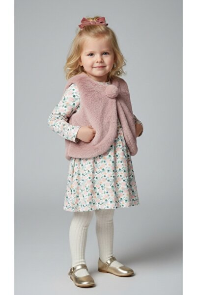 Via Kız Çocuk Peluş Boleralı Kadifemsi Elbise