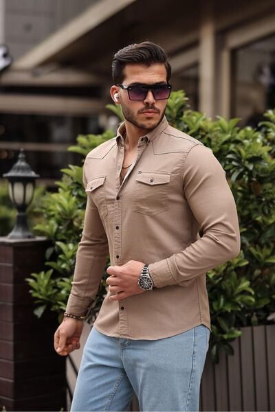 comstar Slim Fit Snap Fastener Double Pocket Denim Shirt