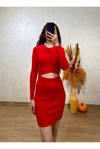 Genel Markalar Göbeği Açık Triko Mini Elbise