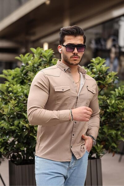 comstar Slim Fit Snap Fastener Double Pocket Denim Shirt