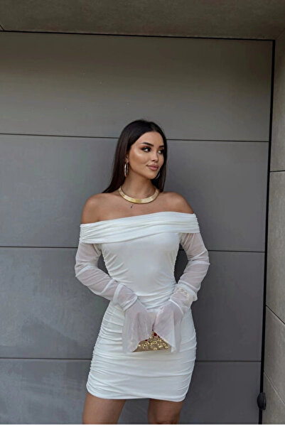 Mandlyz Madonna Yaka Kolu Tül Elbise