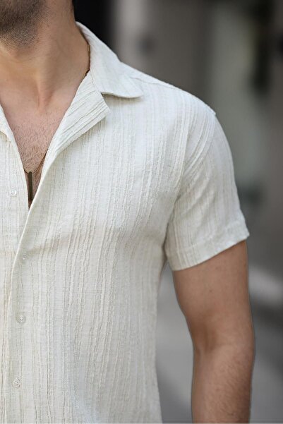 comstar Men's Summer Lycra Slim Fit Shirt Collar Short Sleeve Shirt