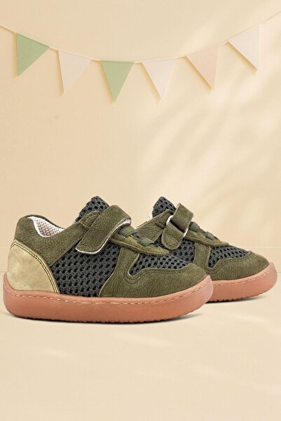 Rakerplus Bob Genuine Leather Khaki Green Barefoot Velcro Elastic Baby Sneake...