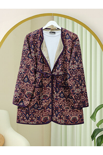 Modamorfo Double Pocket Snap Button Lined Quilted Jacket - Purple