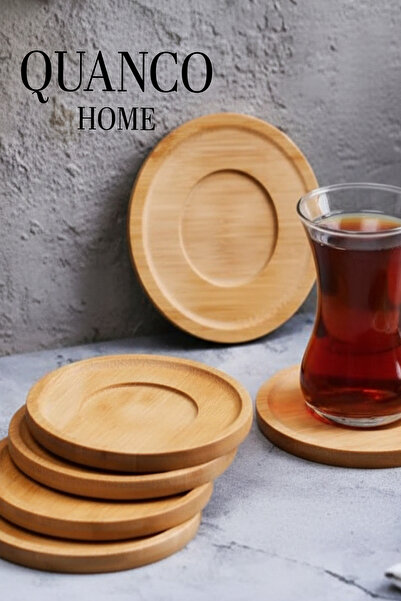quanco 6'lı Bambu Çay Tabağı Seti - Bardak Altlığı / Sunum Altlığı-Fincan Altlığı