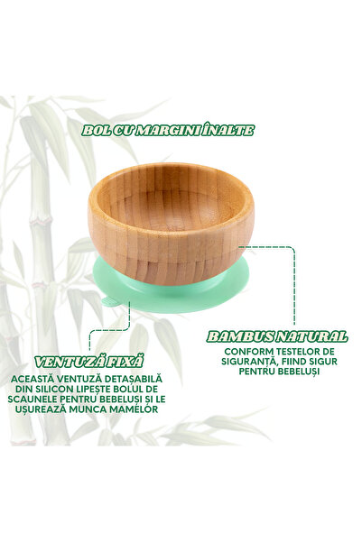OEM Set diversificare pentru bebelusi, farfurie si bol din bambus cu baza tip ventuza, silicon alimentar