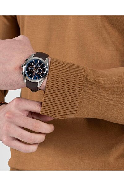 TerziAdemAltun Ανδρικό πλεκτό πουλόβερ με λαιμόκοψη σε ιταλικό στυλ Camel T8734